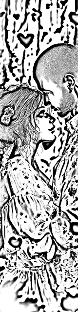 Free colorable bookmarks of a woman looking up at a man